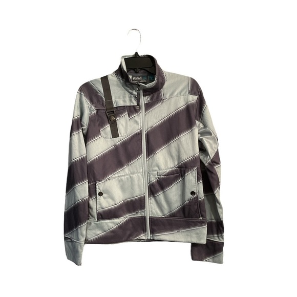686 Soft Shell Fleece Lined Striped Jacket Grey Light Blue Size Large - Picture 1 of 6